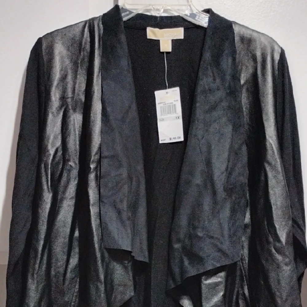 (BX10) SALE! New Michael Kors Black Faux Suede/Leather Women's Drapey Top